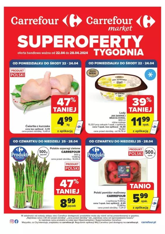 Carrefour Market - gazetka promocyjna Gazetka Superoferty tygodnia od poniedziałku 22.04 do niedzieli 28.04