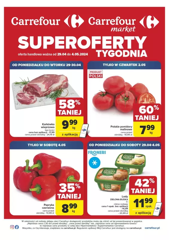 Carrefour Market - gazetka promocyjna Gazetka Superoferty tygodnia od poniedziałku 29.04 do soboty 04.05
