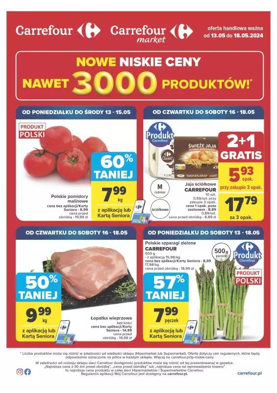Carrefour Market - gazetka promocyjna Gazetka Nowe niskie ceny od poniedziałku 13.05 do soboty 18.05