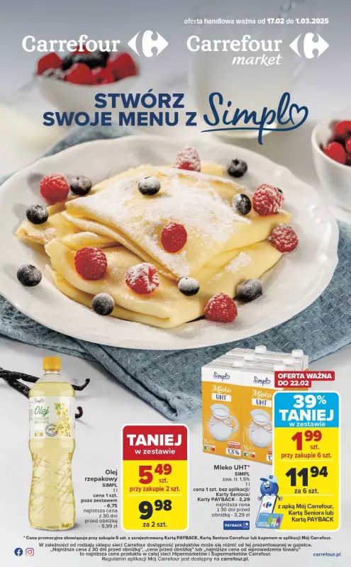 Carrefour Market - gazetka promocyjna Gazetka Stwórz swoje menu z Simpl od poniedziałku 17.02 do soboty 01.03