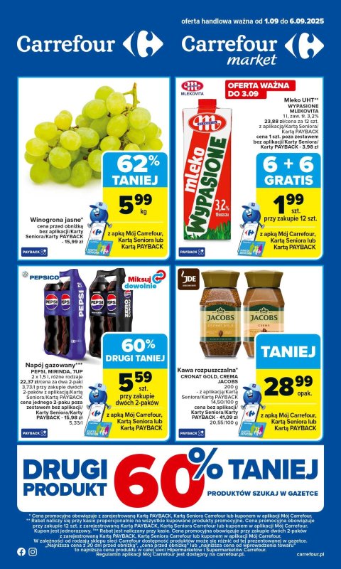 Carrefour Market - gazetka promocyjna Gazetka Carrefour Market od poniedziałku od poniedziałku 01.09 do soboty 06.09