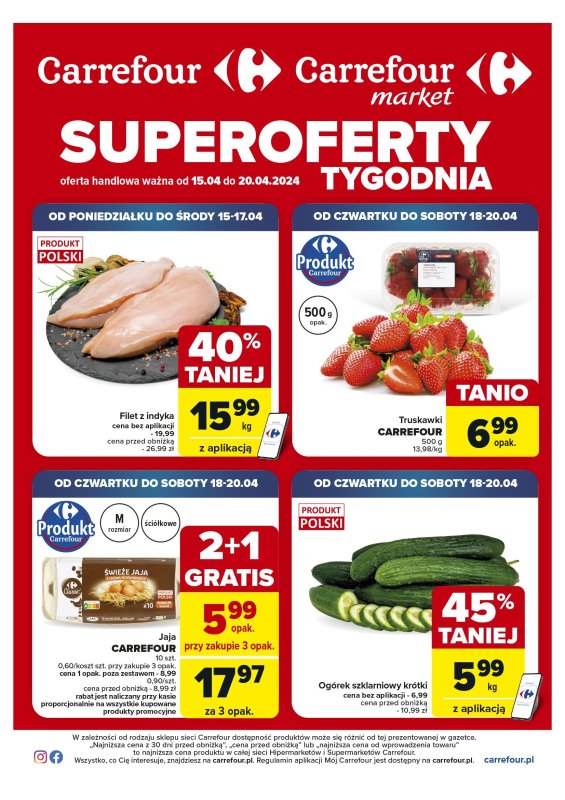 Carrefour - gazetka promocyjna Gazetka Superoferty tygodnia od poniedziałku 15.04 do soboty 20.04