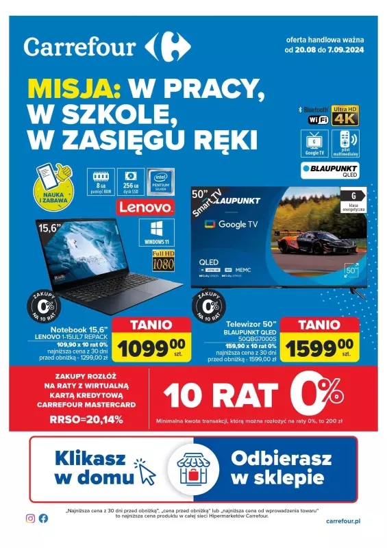 Carrefour - gazetka promocyjna Gazetka W pracy, w szkole od wtorku 20.08 do soboty 07.09