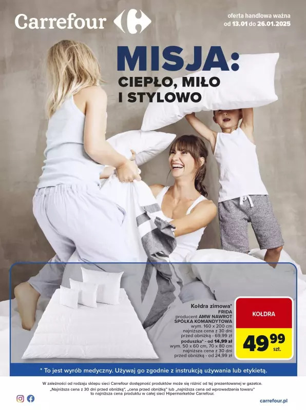 Carrefour - gazetka promocyjna Gazetka Ciepło miło i stylowo od poniedziałku 13.01 do niedzieli 26.01