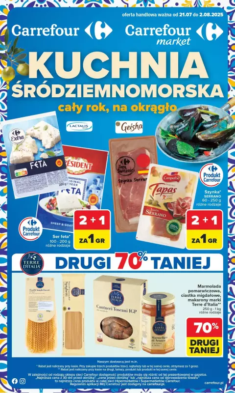 Carrefour - gazetka promocyjna Gazetka Kuchnia śródziemnomorska od poniedziałku 21.07 do soboty 02.08
