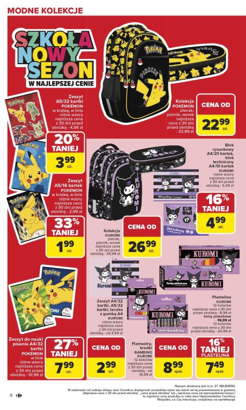Carrefour - gazetka promocyjna Gazetka Szkoła nowy sezon od poniedziałku 28.07 do środy 13.08 - strona 8