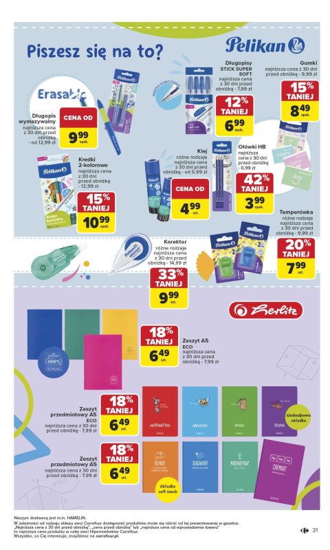 Carrefour - gazetka promocyjna Gazetka Szkoła nowy sezon od poniedziałku 28.07 do środy 13.08 - strona 31