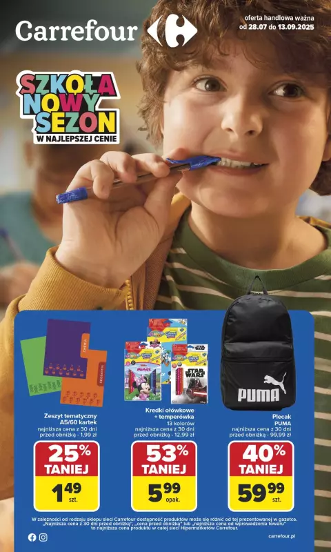 Carrefour - gazetka promocyjna Gazetka Szkoła nowy sezon od poniedziałku 28.07 do środy 13.08