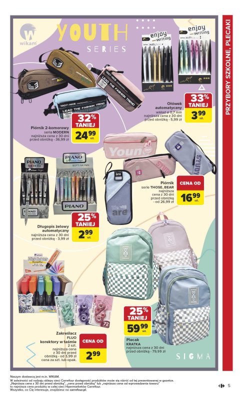 Carrefour - gazetka promocyjna Gazetka Szkoła nowy sezon od poniedziałku 28.07 do środy 13.08 - strona 5