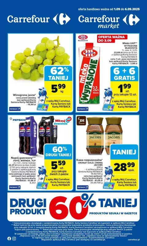 Carrefour - gazetka promocyjna Gazetka Carrefour od poniedziałku od poniedziałku 01.09 do soboty 06.09