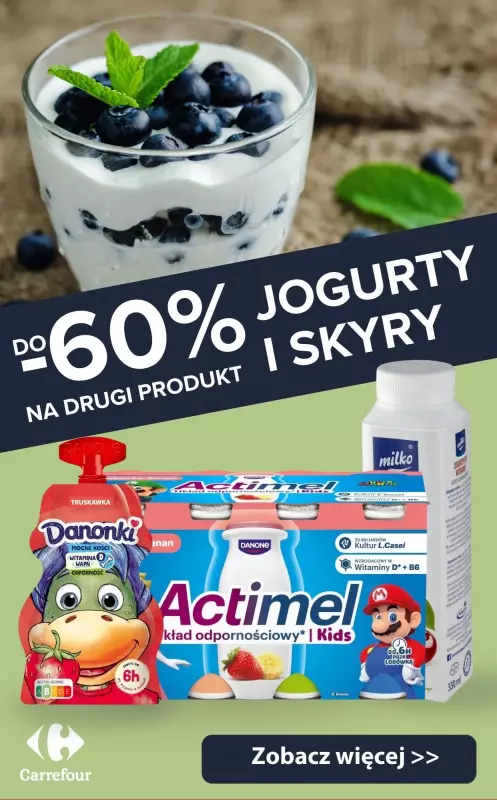 Carrefour - gazetka promocyjna JOGURTY I SKYRY do -60% na drugi produkt od wtorku 02.09 do soboty 06.09
