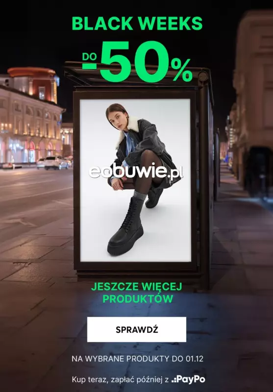 eobuwie.pl - gazetka promocyjna Do -50% BLACK WEEKS - jeszcze więcej produktów! od środy 20.11 do niedzieli 01.12