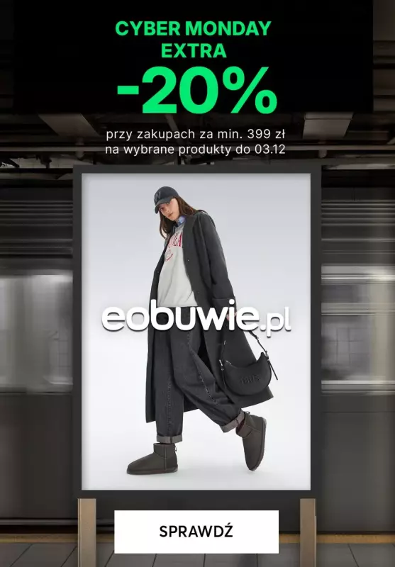 eobuwie.pl - gazetka promocyjna CYBER MONDAY! Odbierz -20% na koszyk z kodem od poniedziałku 02.12 do wtorku 03.12