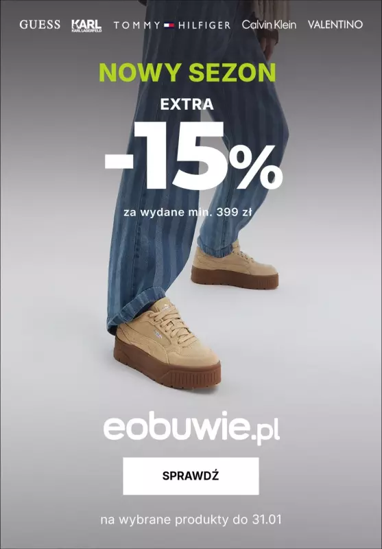 eobuwie.pl - gazetka promocyjna Extra -15% zniżki na koszyk przy zakupach za min. 399 zł! od środy 22.01 do piątku 31.01