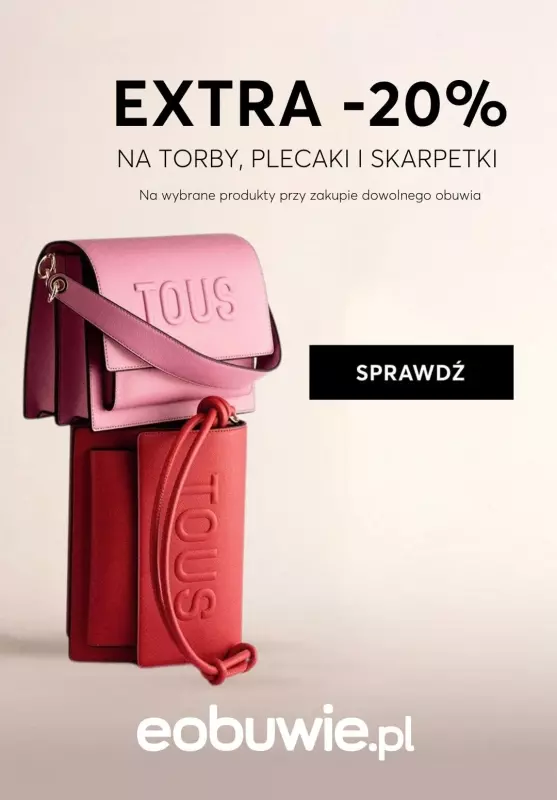 eobuwie.pl - gazetka promocyjna EXTRA -20% na torby, plecaki i skarpetki przy zakupie obuwia od czwartku 27.02 