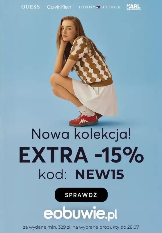 eobuwie.pl - gazetka promocyjna -15% na NOWOŚCI przy zakupie za min. 329 zł od czwartku 24.07 do poniedziałku 28.07