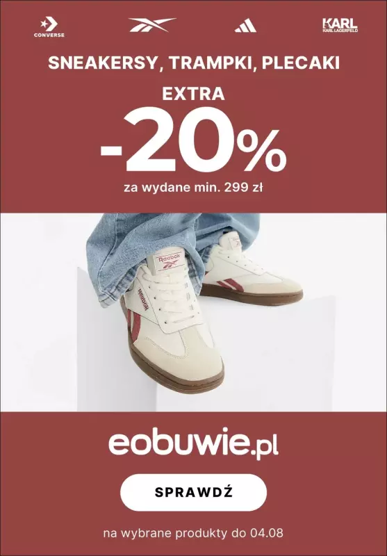 eobuwie.pl - gazetka promocyjna Extra -20% na koszyk przy zakupach od 299 zł od środy 30.07 do poniedziałku 04.08