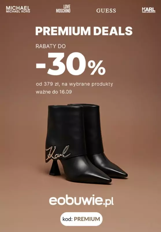 eobuwie.pl - gazetka promocyjna Do -30% z KODEM na wybrane produkty od wtorku 09.09 do wtorku 16.09