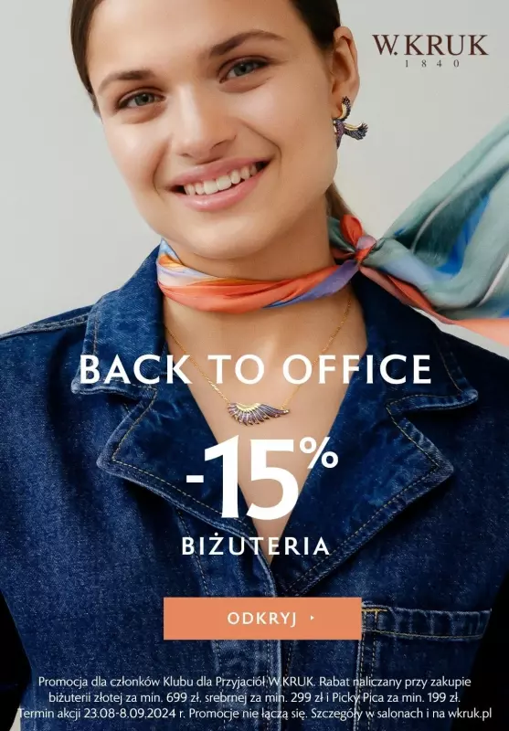 BEST SALE - gazetka promocyjna W.Kruk | -15% na biżuterię od środy 28.08 do niedzieli 08.09