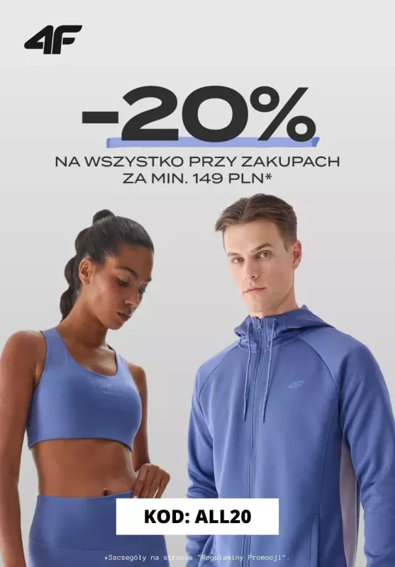 BEST SALE - gazetka promocyjna 4F | -20% na wszystko przy zakupach za min.149 zł od czwartku 26.09 do wtorku 01.10