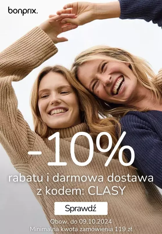 BEST SALE - gazetka promocyjna bonprix | -10% i darmowa dostawa z kodem od poniedziałku 07.10 do środy 09.10