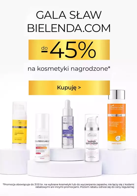 BEST SALE - gazetka promocyjna Bielenda | Do -45% na kosmetyki nagrodzone od środy 09.10 do czwartku 31.10