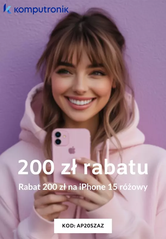 BEST SALE - gazetka promocyjna Komputronik | Rabat 200 zł na iPhone 15 różowy od czwartku 17.10 do środy 23.10