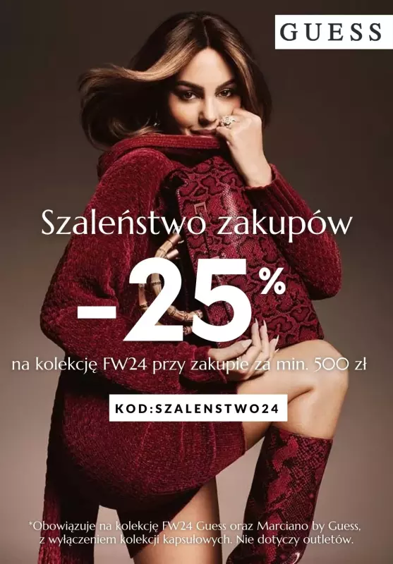 BEST SALE - gazetka promocyjna Guess | 25% zniżki na kolekcję FW24 przy zakupach za min. 500 zł od czwartku 17.10 do środy 23.10