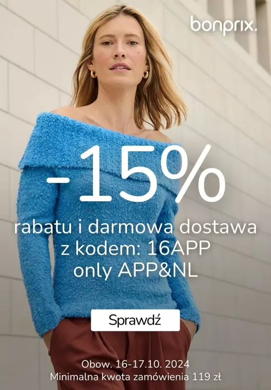 BEST SALE - gazetka promocyjna bonprix | 15% rabatu i darmowa dostawa od środy 16.10 do czwartku 17.10