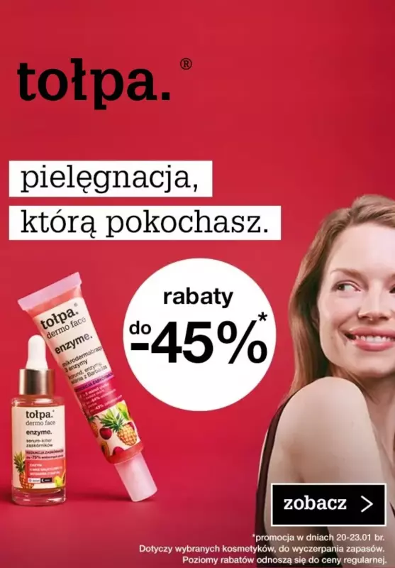 BEST SALE - gazetka promocyjna Tołpa | Do -45% kosmetyki do pielęgnacji od wtorku 21.01 do czwartku 23.01