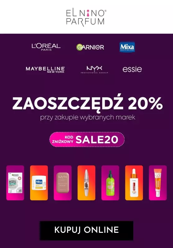 BEST SALE - gazetka promocyjna Elnino-Parfum | -20% na wybrane produkty z kodem od środy 29.01 do wtorku 11.02