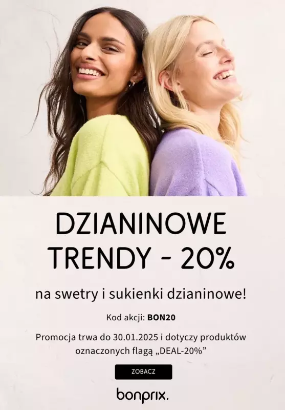 BEST SALE - gazetka promocyjna bonprix | -20% na dzianinowe trendy z kodem od środy 29.01 do czwartku 30.01