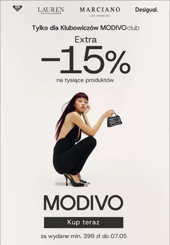 BEST SALE - gazetka promocyjna Modivo | Extra -15% na wybrane produkty przy zakupie za min. 399 zł od poniedziałku 05.05 do środy 07.05