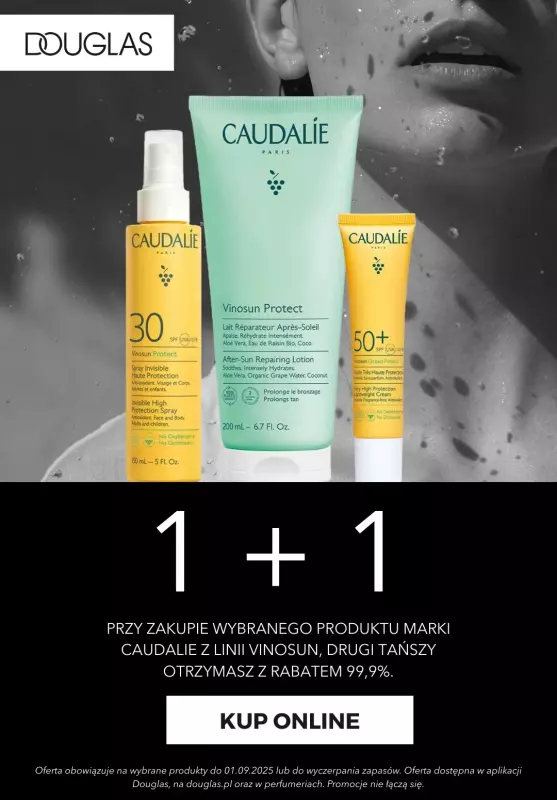 BEST SALE - gazetka promocyjna Douglas | 1+1 na kosmetyki marki Caudalie z linii Vinosun od czwartku 28.08 do poniedziałku 01.09