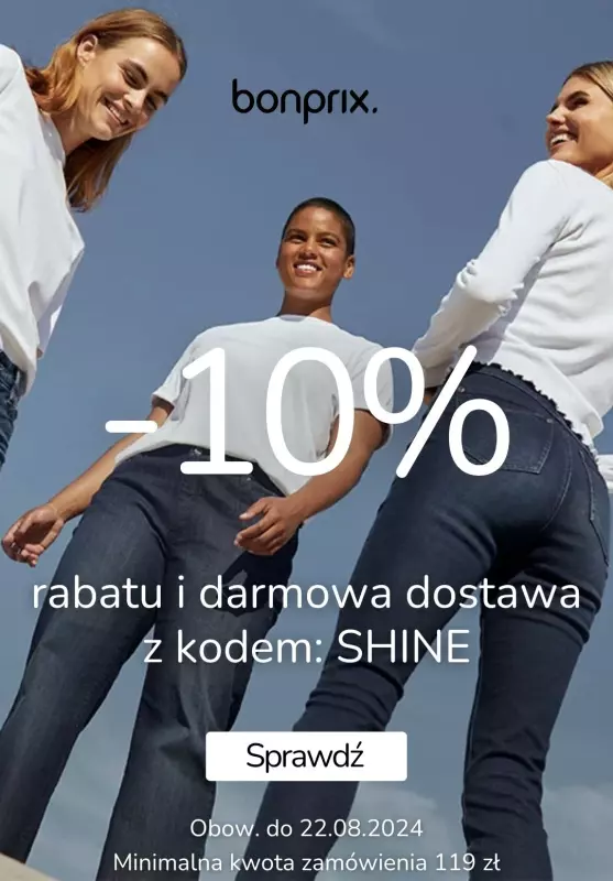 bonprix - gazetka promocyjna 10% rabatu i darmowa dostawa z kodem od wtorku 20.08 do czwartku 22.08