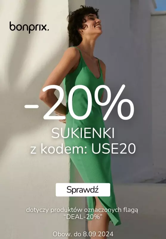 bonprix - gazetka promocyjna -20% na sukienki z kodem! od piątku 06.09 do niedzieli 08.09