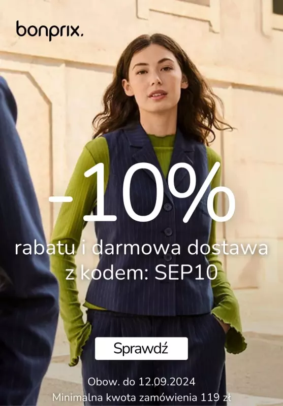 bonprix - gazetka promocyjna 10% rabatu i darmowa dostawa z kodem od wtorku 10.09 do czwartku 12.09