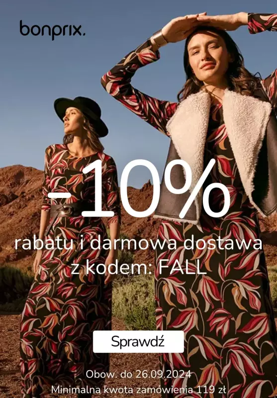 bonprix - gazetka promocyjna 10% rabatu + dostawa 0 zł z kodem od wtorku 24.09 do czwartku 26.09