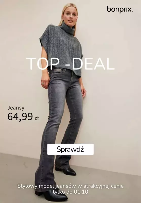 bonprix - gazetka promocyjna Top-deal: jeansy od 64,99 zł od piątku 27.09 do wtorku 01.10