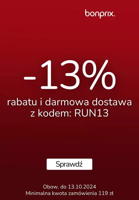 bonprix - gazetka promocyjna -13% i darmowa dostawa z kodem od piątku 11.10 do niedzieli 13.10