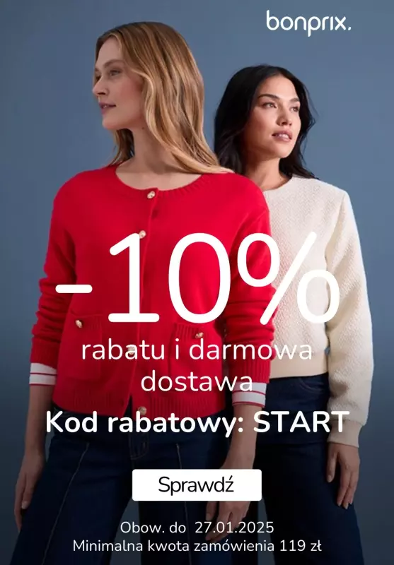 bonprix - gazetka promocyjna -10% i darmowa dostawa z kodem od niedzieli 26.01 do poniedziałku 27.01