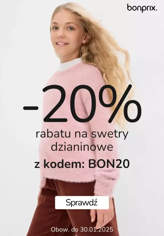 bonprix - gazetka promocyjna -20% na swetry dziecięce od środy 29.01 do czwartku 30.01