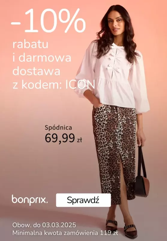 bonprix - gazetka promocyjna -10% rabatu i darmowa dostawa z kodem od piątku 28.02 do poniedziałku 03.03