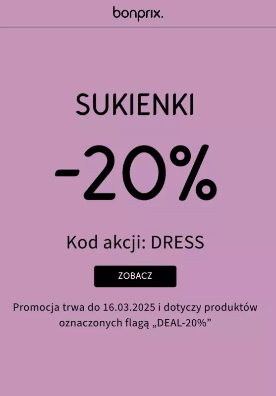 bonprix - gazetka promocyjna Sukienki -20% z kodem od piątku 14.03 do niedzieli 16.03