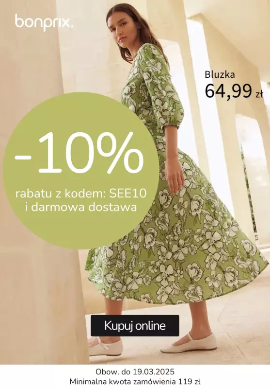 bonprix - gazetka promocyjna -10% i darmowa dostawa z kodem od wtorku 18.03 do środy 19.03