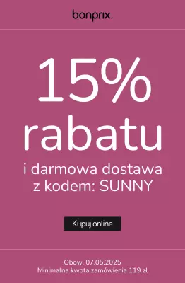 bonprix - gazetka promocyjna 15% rabatu i darmowa dostawa z kodem od poniedziałku 05.05 do środy 07.05