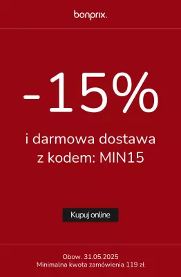 bonprix - gazetka promocyjna -15% z kodem od soboty 31.05 do soboty 31.05