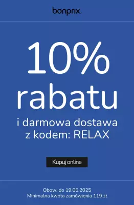 bonprix - gazetka promocyjna -10% rabatu i darmowa dostawa z kodem od wtorku 17.06 do czwartku 19.06