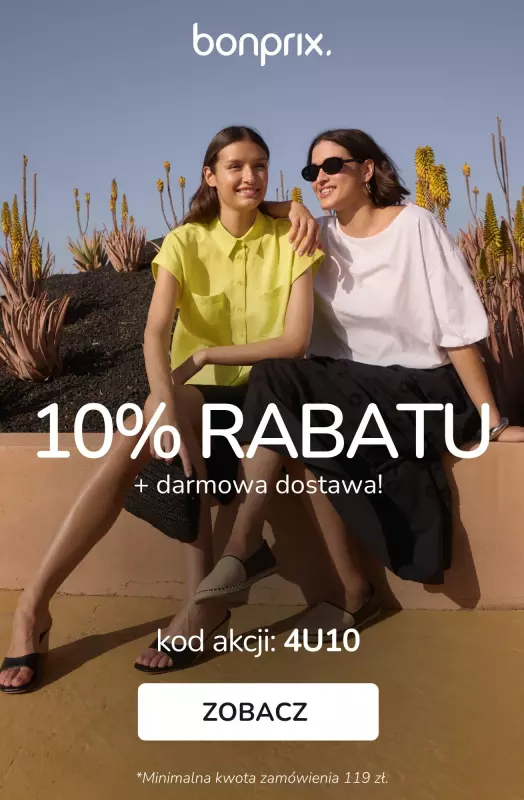 bonprix - gazetka promocyjna 10% rabatu + darmowa dostawa z KODEM! od poniedziałku 04.08 do poniedziałku 04.08