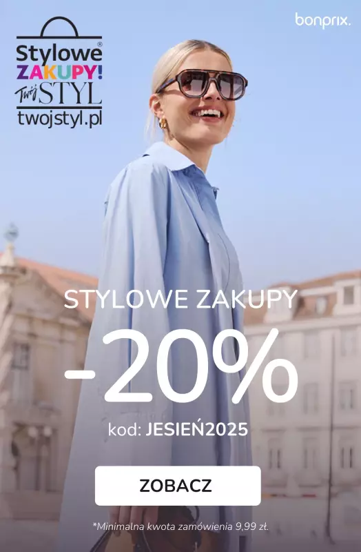 bonprix - gazetka promocyjna STYLOWE ZAKUPY! 20% rabatu przy zamówieniu za min. 9,99 zł od piątku 26.09 do niedzieli 28.09